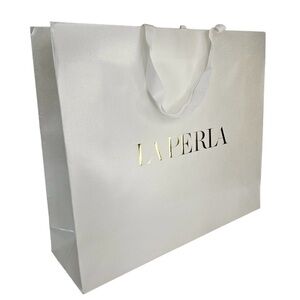 LA PERLA Large Shopping Gift Paper Bag White/Gold 16” x 13.5” x 4.5”
